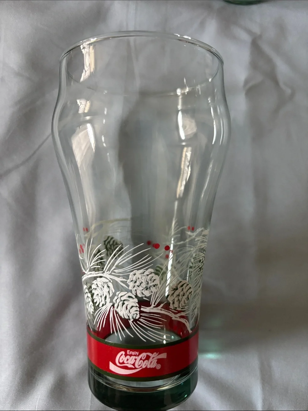 Coca Cola Clear Glass Tumblers with Red & Green Holiday Trim (Set of 4)
